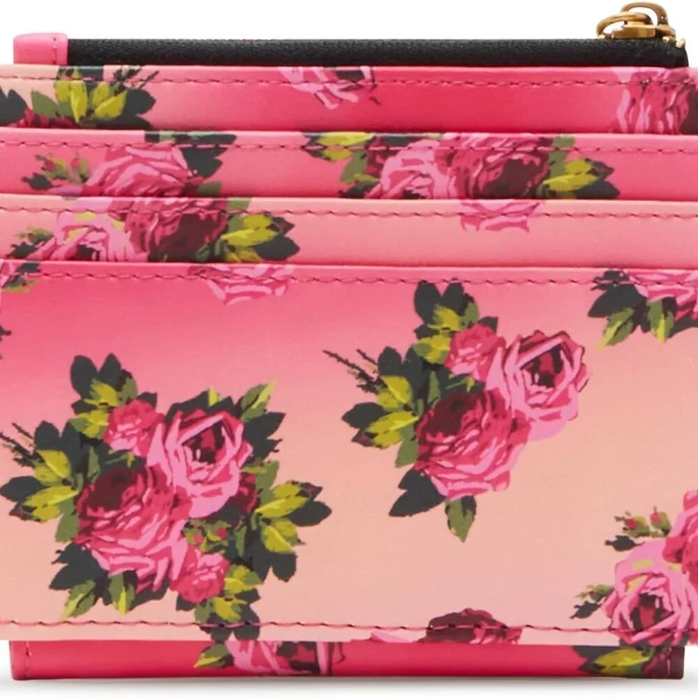 Leopard Floral Bifold Wallet Womens Polyester Zipper Card ID